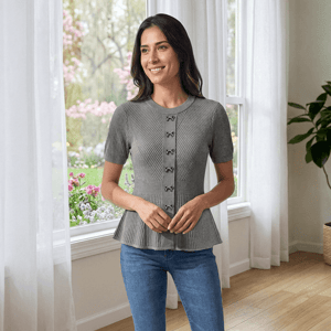 Womens Nanette Lepore Elbow Sleeve Ribbed Peplum Sweater